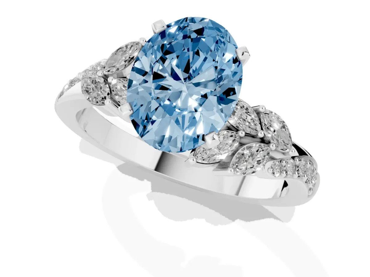 Fancy Blue Oval Cut Solitaire Marquise Twist Band with Six-Prong Setting Silver