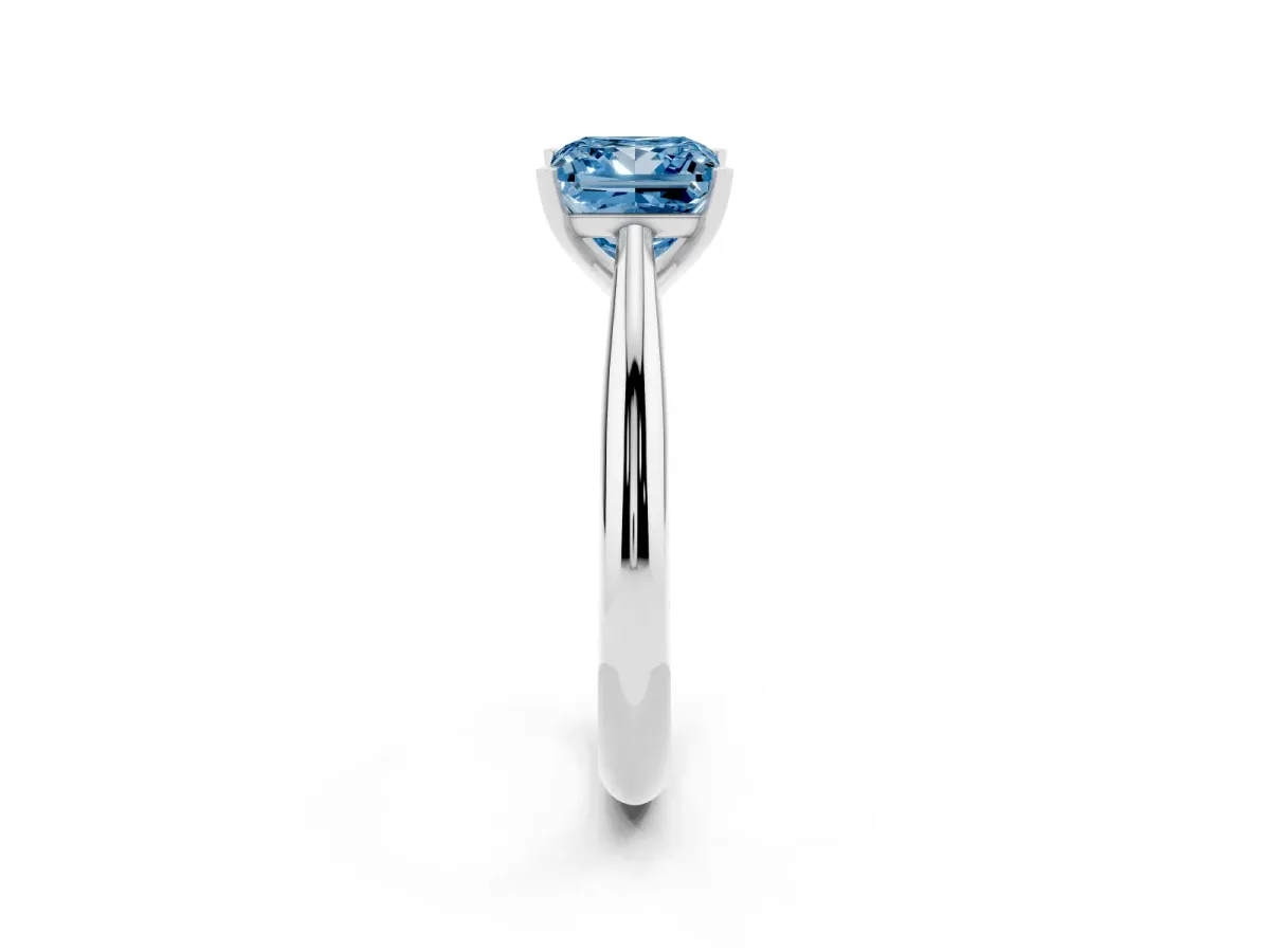 Fancy Blue Princess Cut Diamond Solitaire Engagement Ring with Cathedral Setting and Four-Prong Mount Platinum