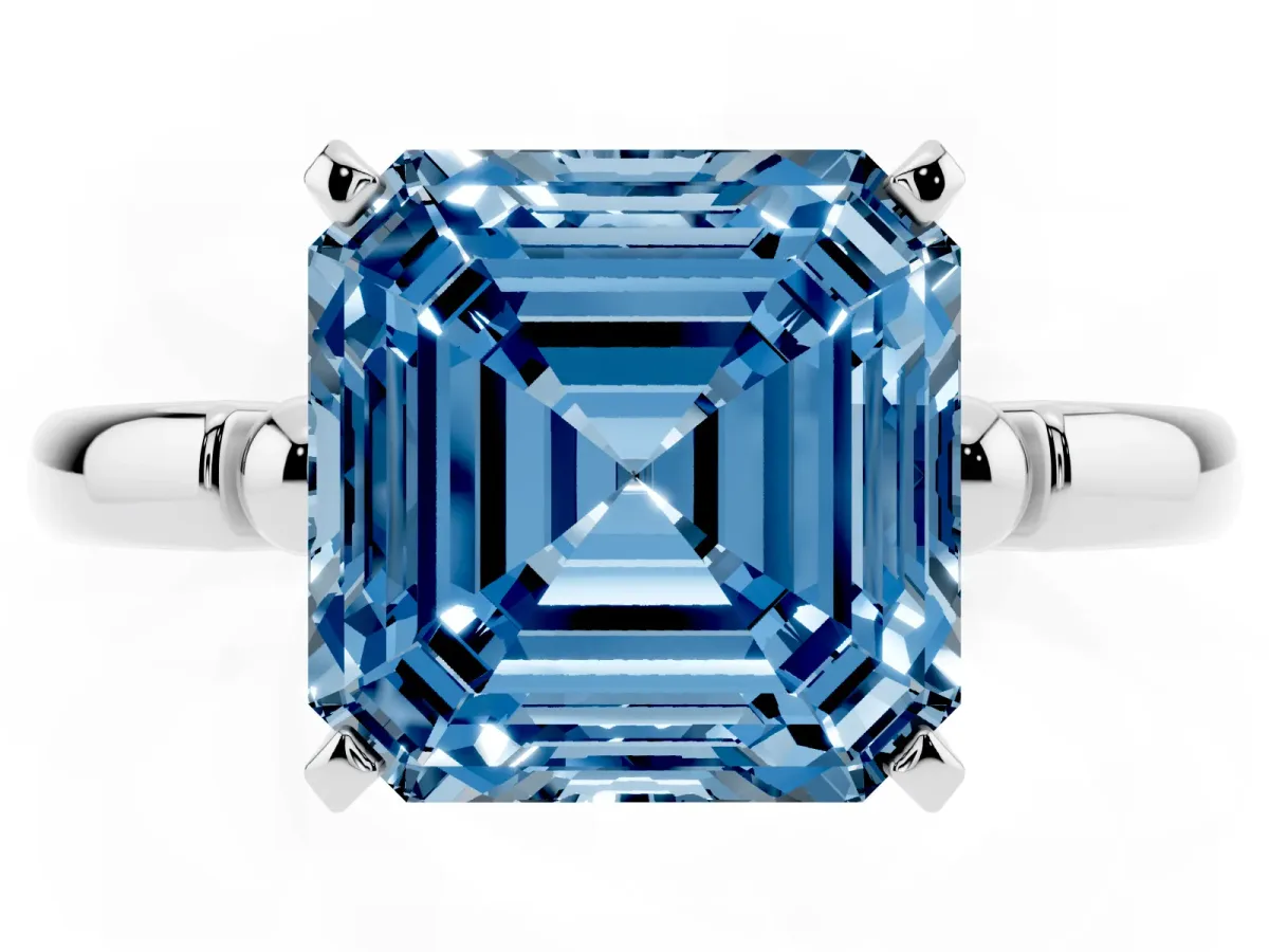 Fancy Blue Asscher Cut Solitaire Beaded Band with Four-Prong Setting Platinum