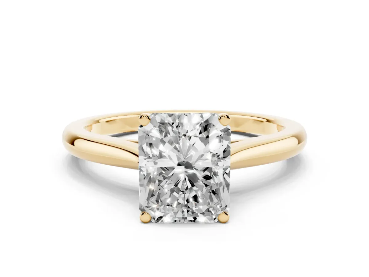 Radiant Cut Cut Solitaire Ring with Cathedral Band and Four-Prong Setting Yellow gold