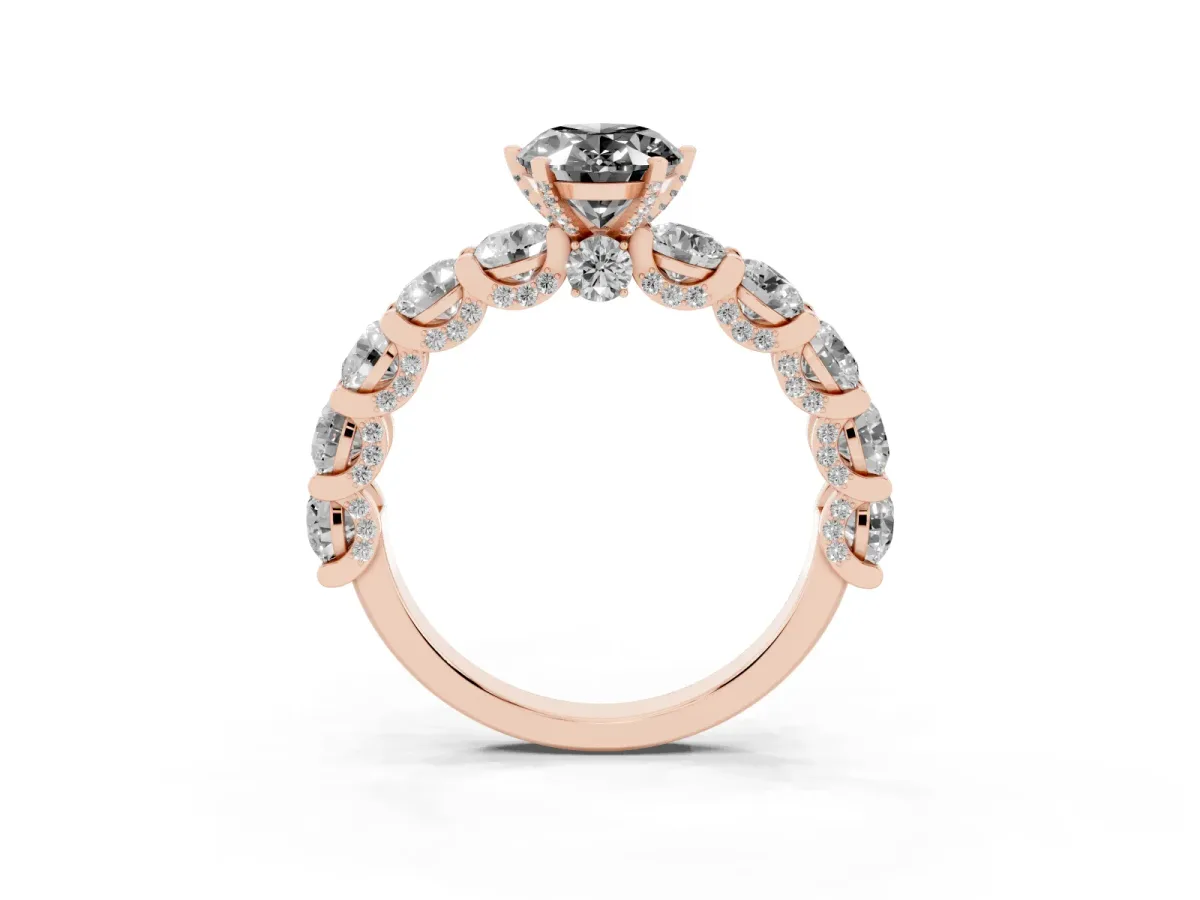 Fancy Black Oval Cut Diamond Side Stone Engagement Ring with Four-Prong Setting Rose gold