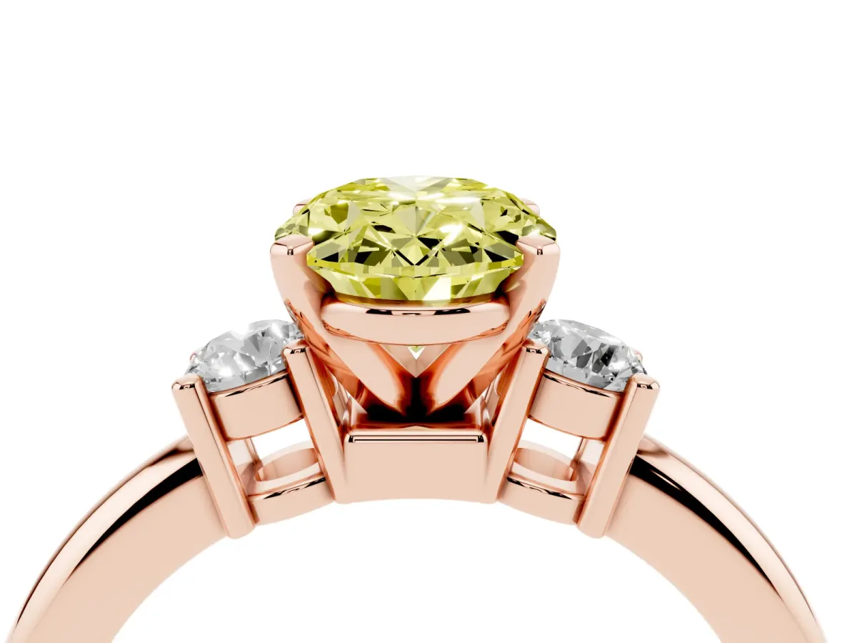 Fancy Yellow Three-Stone Oval Cut Cut Diamond Solitaire with Prong Setting and Classic Band Rose gold