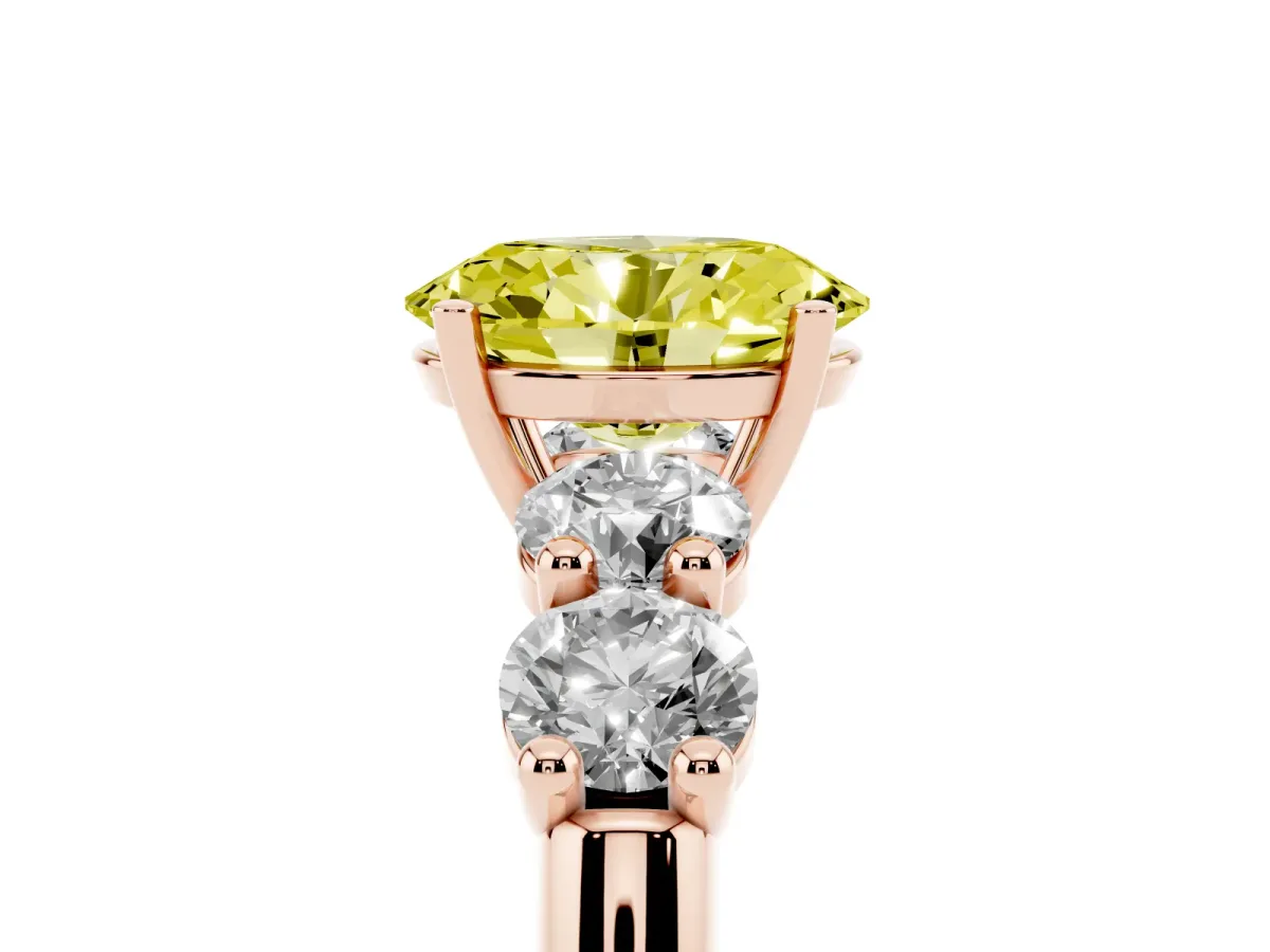 Fancy Yellow Oval Cut Cut Five-Stone Prong Set Diamond Ring with Classic Band Rose gold