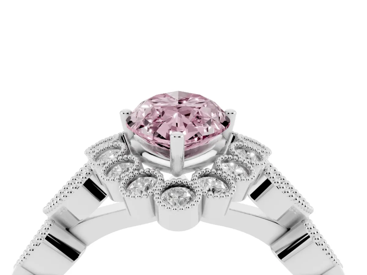 Fancy Pink Marquise Cut Brilliant Milgrain Pave Heart Band Solitaire Ring Silver