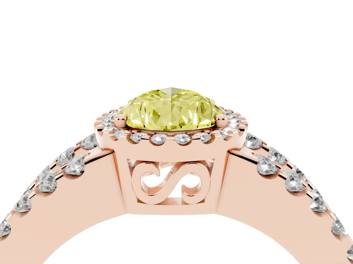 Fancy Yellow Pear Cut Cut Halo Split Shank Diamond Ring with Four-Prong Setting Rose gold