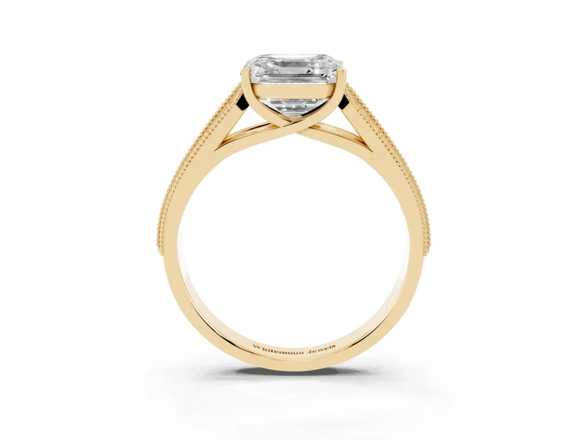 Asscher Cut Cut Pave Split Shank Engagement Ring with Four-Prong Setting Yellow gold