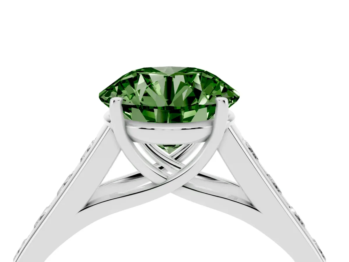 Fancy Green Round Cut Solitaire Channel-Set Diamond Engagement Ring with Four-Prong Setting Platinum