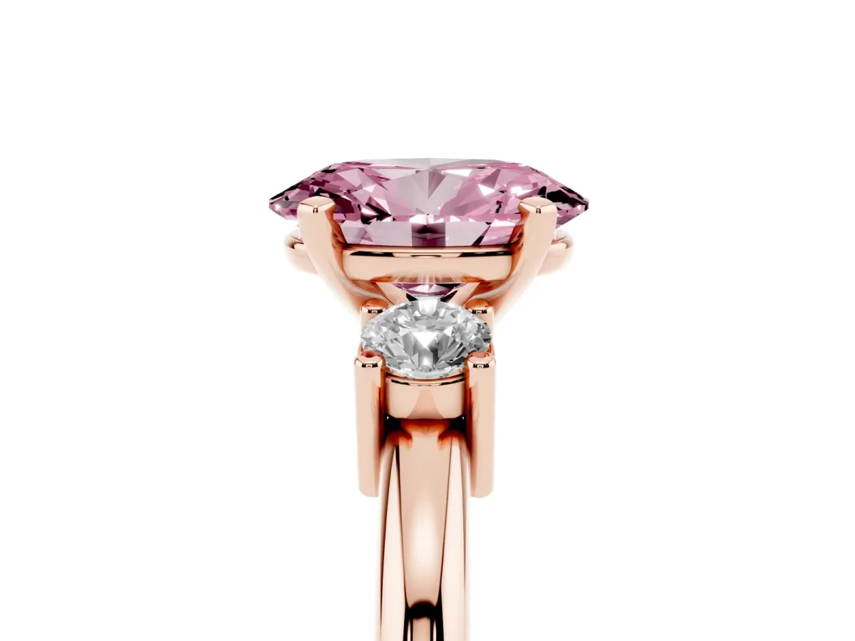 Fancy Pink Three-Stone Oval Cut Cut Diamond Solitaire with Prong Setting and Classic Band Rose gold