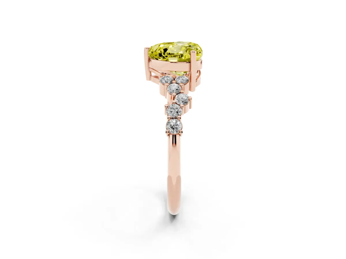 Fancy Yellow Heart Cut Diamond Scattered Round Accent Ring with Prong Setting Rose gold