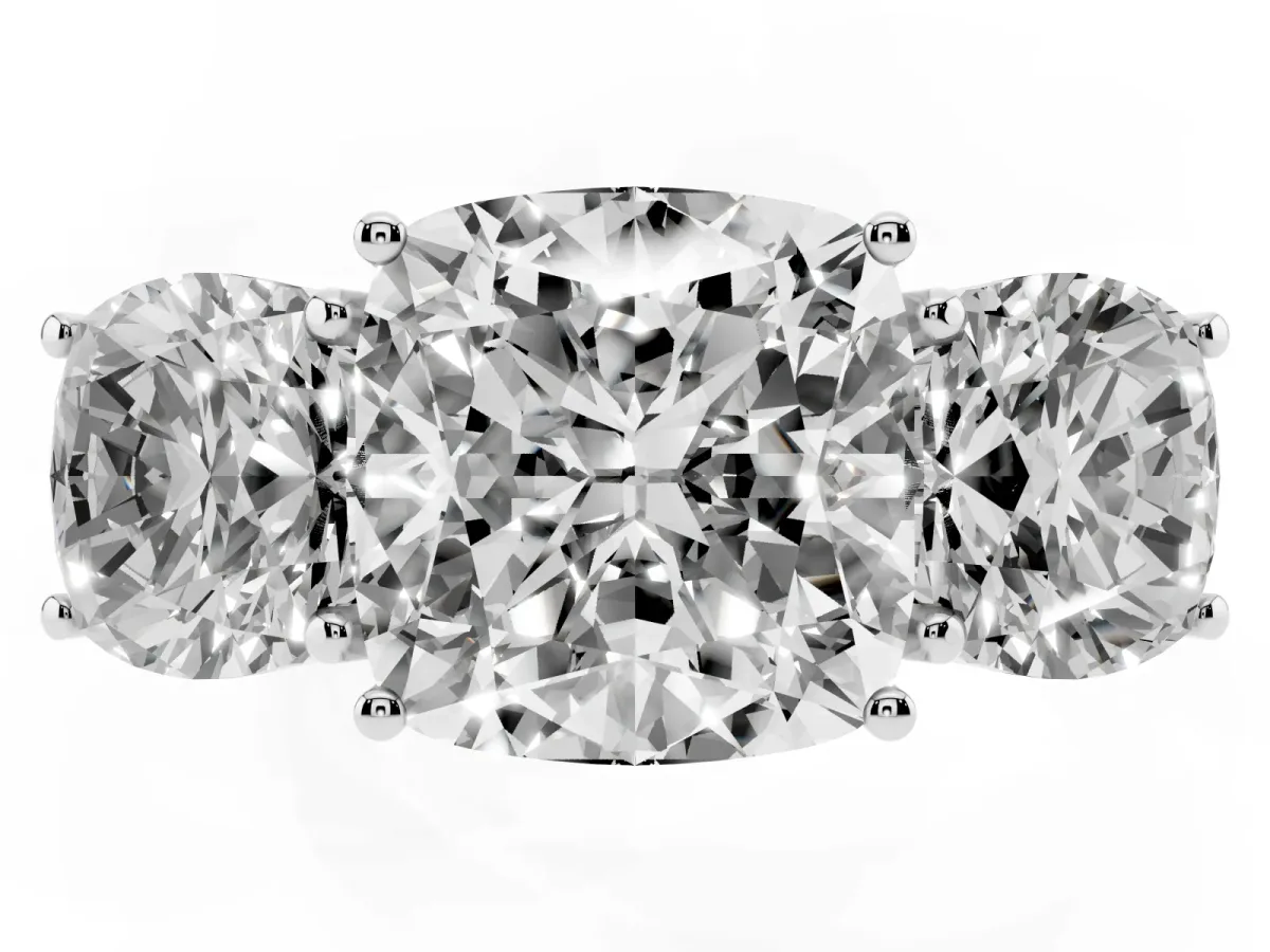 Three-Stone Cushion Cut Diamond Braided Band Ring with Four-Prong Setting Platinum