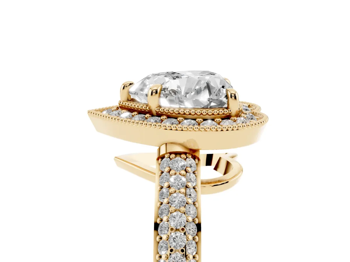 Heart Cut Cut Halo Diamond Pave Band with Four-Prong Setting Yellow gold