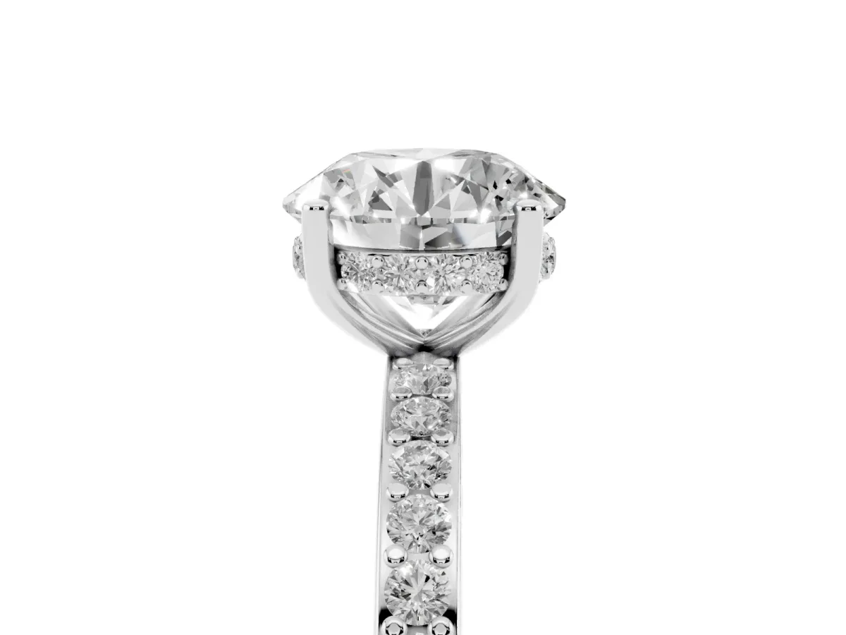 Round Cut Cut Diamond Pavé Band Ring with Four-Prong Setting Silver