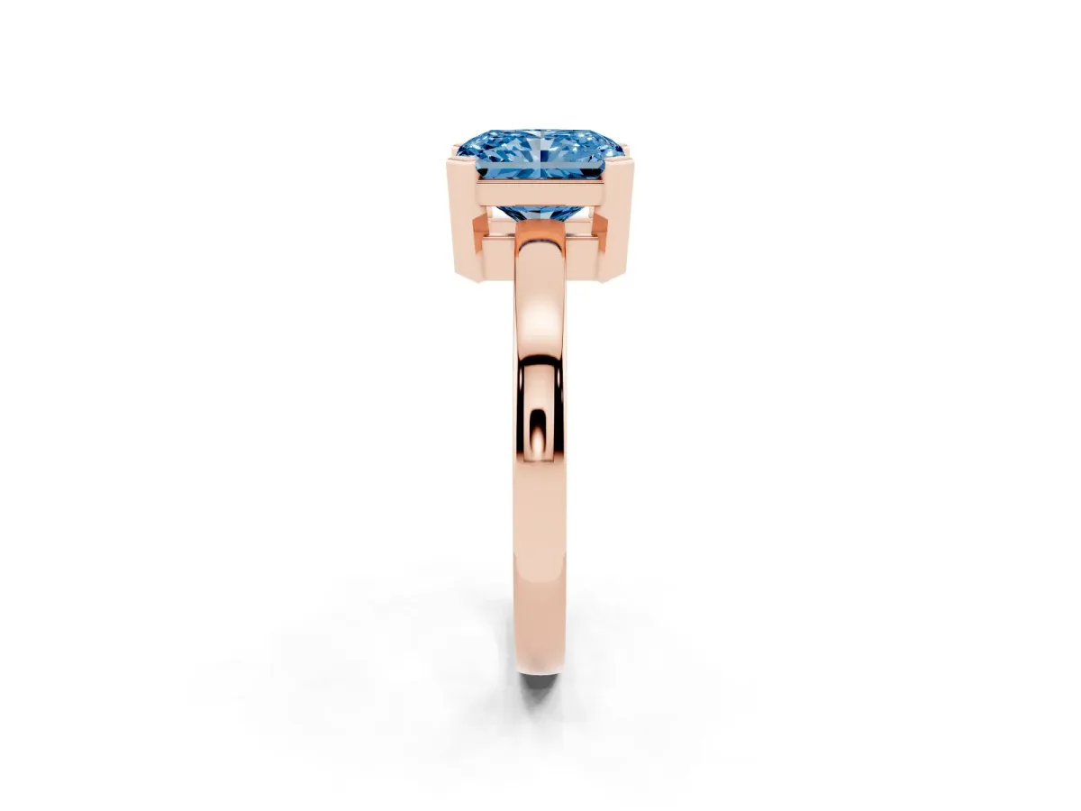 Fancy Blue Radiant Cut Cut Solitaire Ring with Four-Prong Setting and Classic Band Rose gold