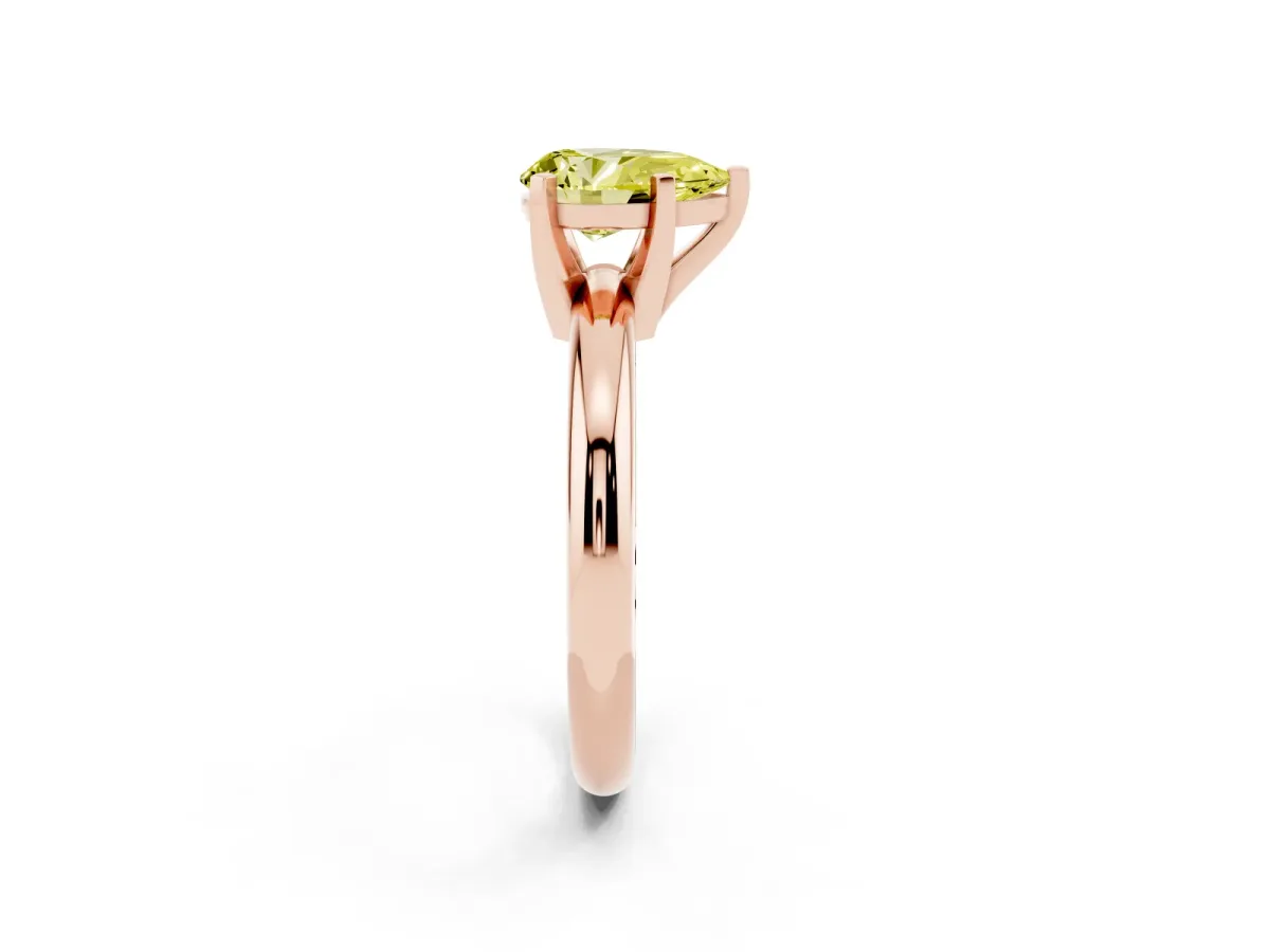 Fancy Yellow Pear Cut Diamond Solitaire Engagement Ring with Round Band and Four-Prong Setting Rose gold