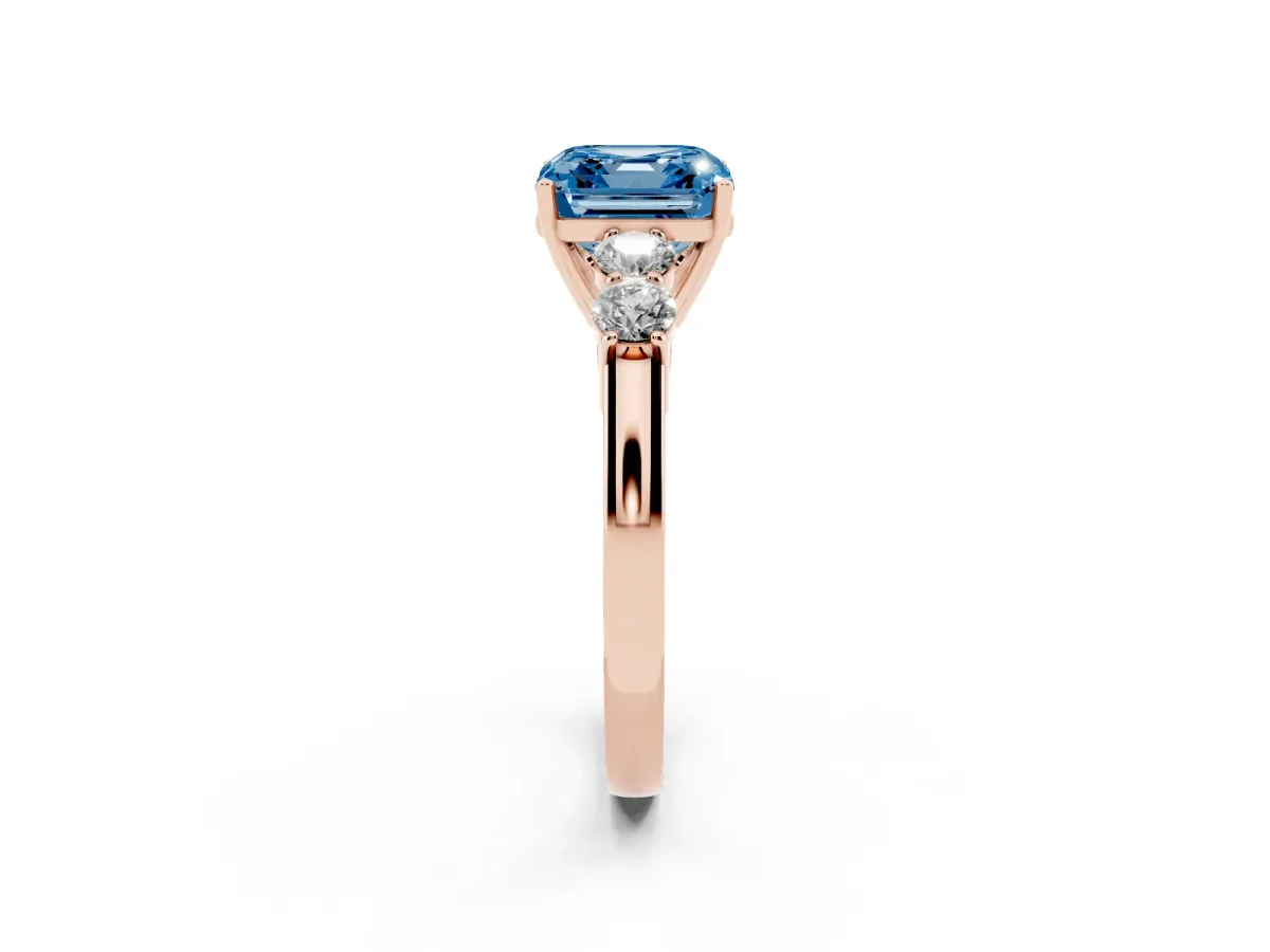 Fancy Blue Asscher Cut Cut Diamond Five-Stone Prong Set White Gold Ring Rose gold