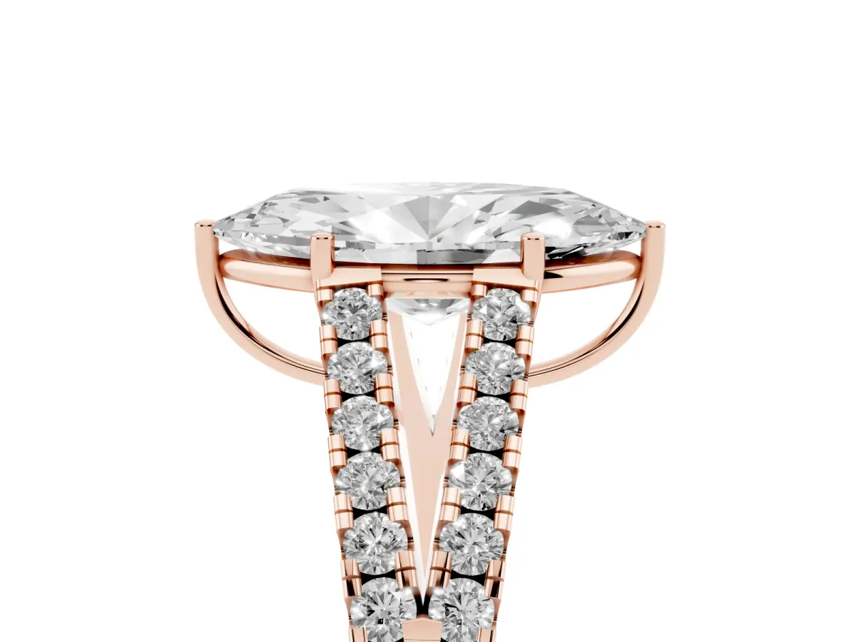 Marquise Cut Diamond Split Shank Pavé Engagement Ring with Four-Prong Setting Rose gold
