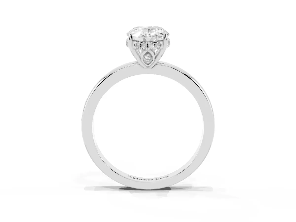 Oval Cut Solitaire Diamond Ring with Prong Setting and Plain Band Platinum