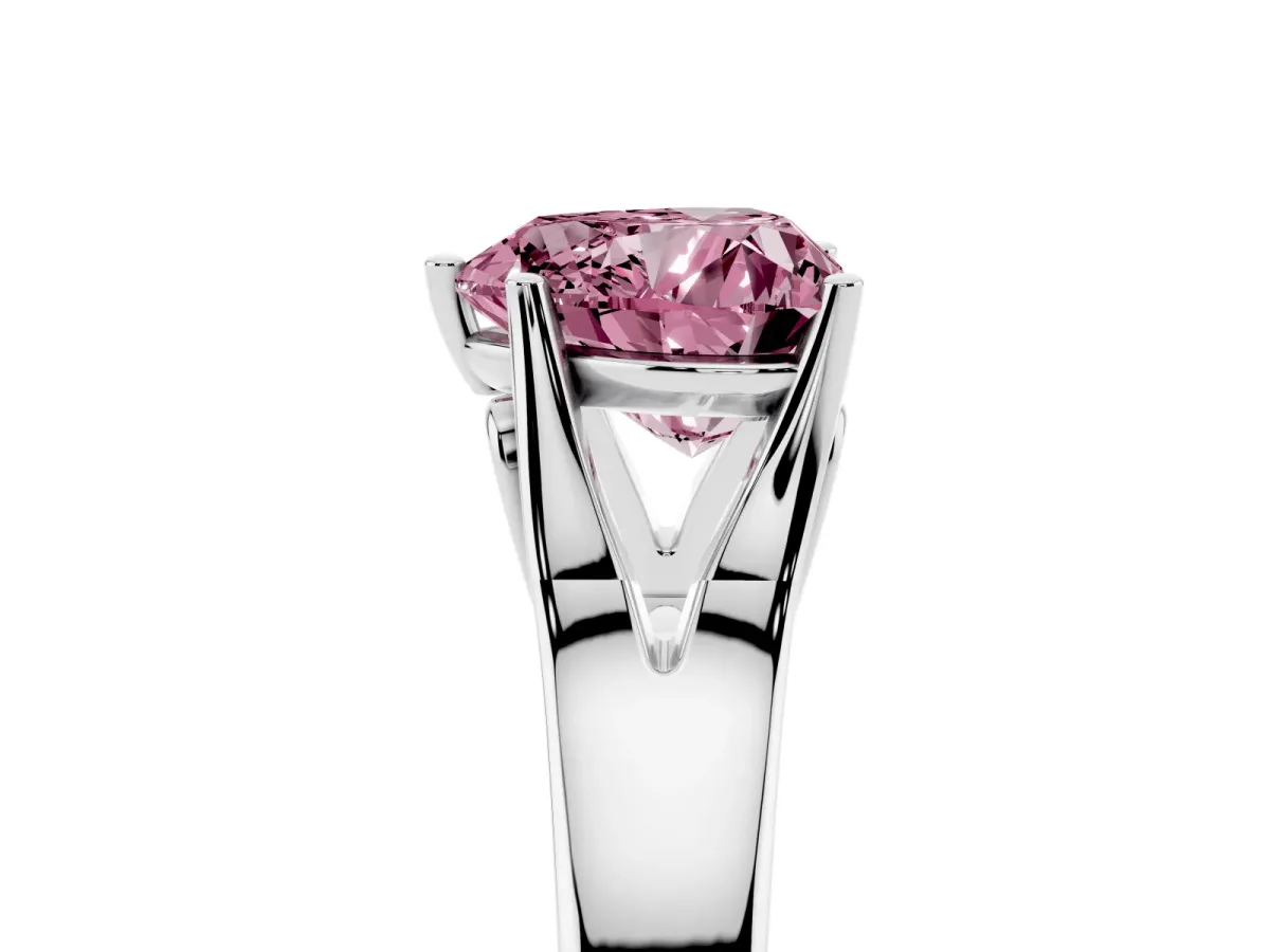 Fancy Pink Heart Cut Solitaire Diamond Ring with Cathedral Band and Four-Prong Setting Silver