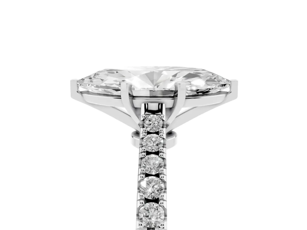 Marquise Cut Cut Solitaire Diamond Engagement Ring with Pave Band and Four-Prong Setting White gold