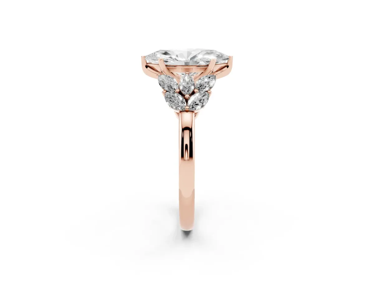 Marquise Cut Diamond Cluster Leaf Design Ring with Prong Setting Rose gold