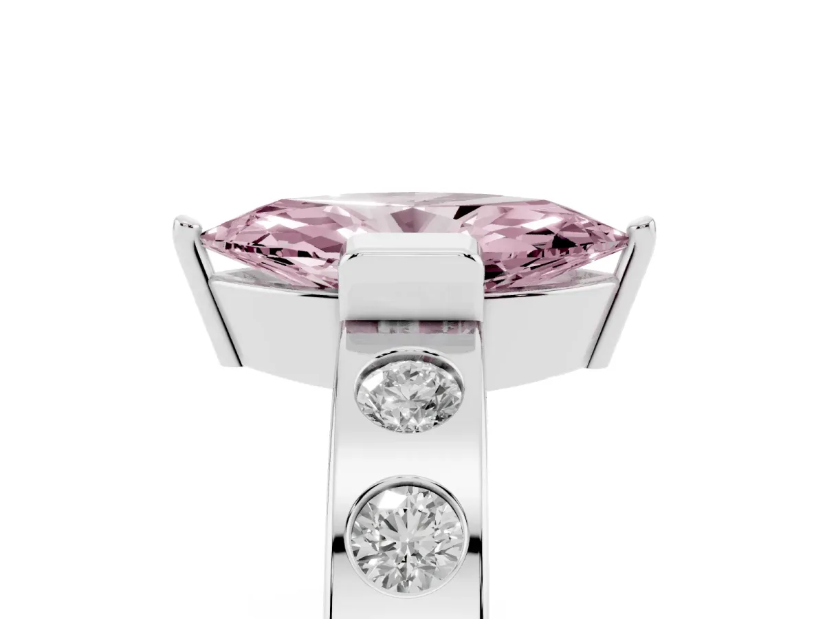 Fancy Pink Marquise Cut Brilliant Channel-Set Diamond Ring with Bezel Prong Setting Silver
