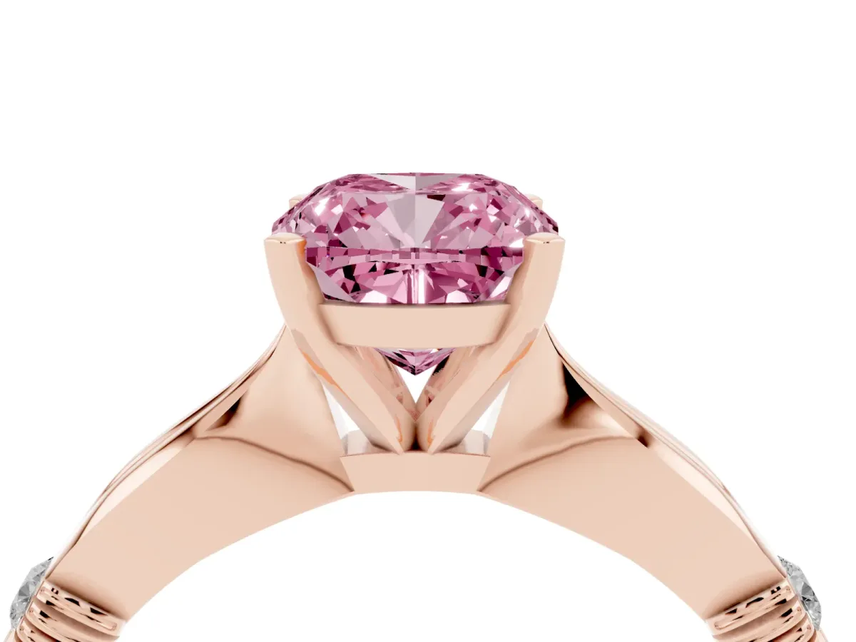 Fancy Pink Cushion Cut Solitaire Diamond Twisted Band with Four-Prong Setting Rose gold