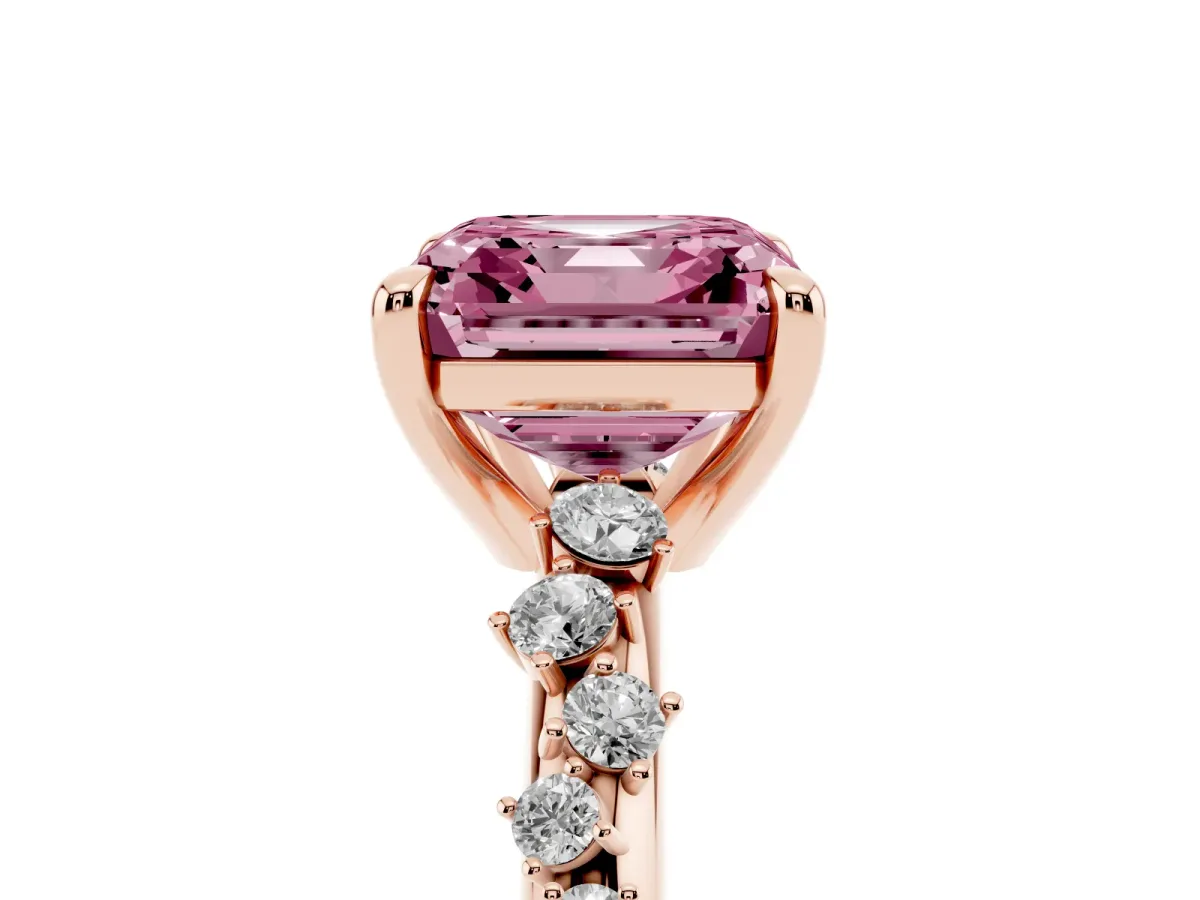 Fancy Pink Asscher Cut Cut Diamond Vine Band with Four-Prong Setting Rose gold
