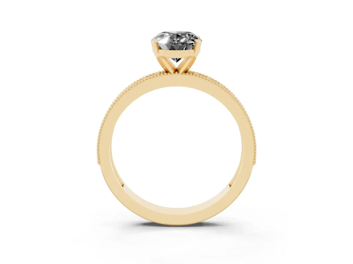 Fancy Black Oval Cut Diamond Milgrain Pavé Engagement Ring with Four-Prong Setting Yellow gold