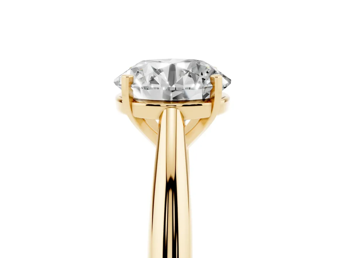 Round Cut Diamond Solitaire Engagement Ring with Cathedral Setting and Four-Prong Mount Yellow gold