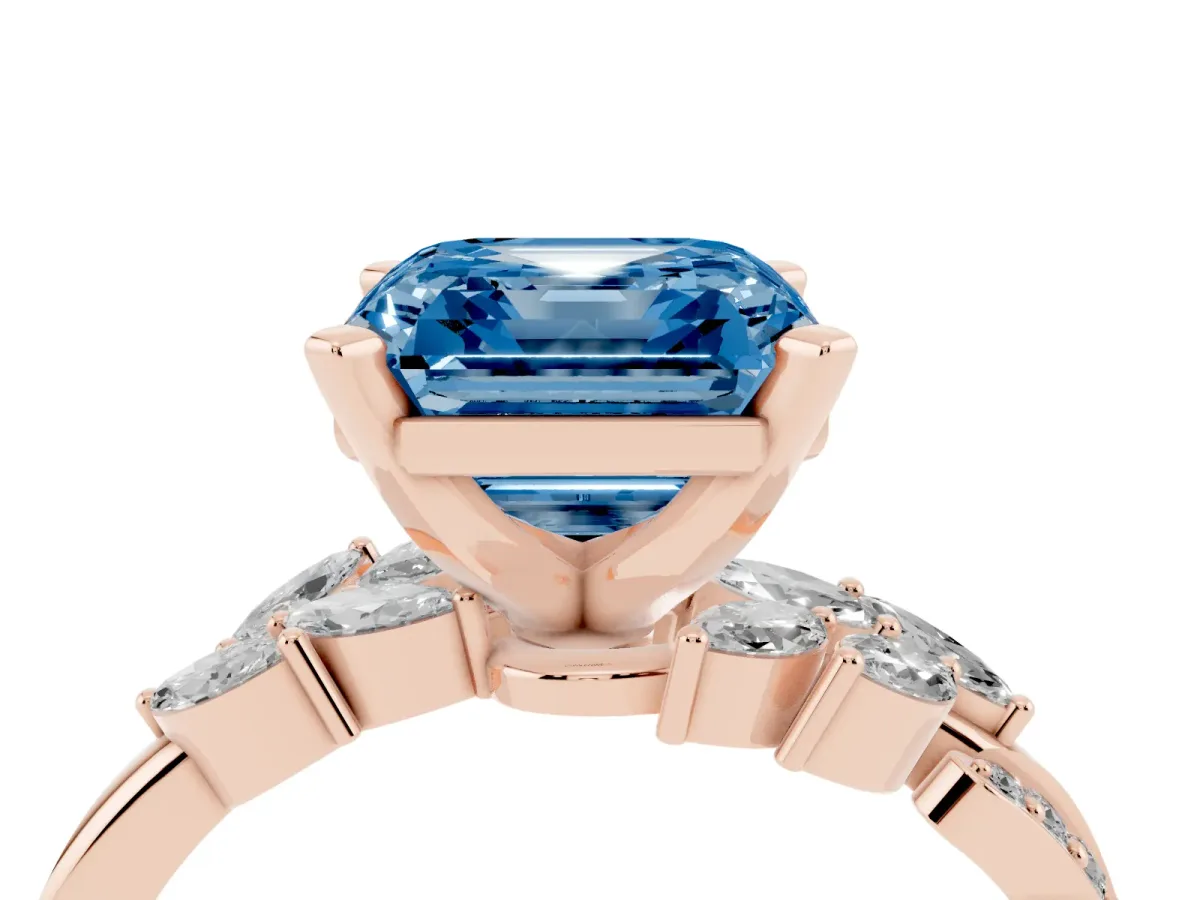 Fancy Blue Asscher Cut Solitaire Marquise Twist Band with Six-Prong Setting Rose gold