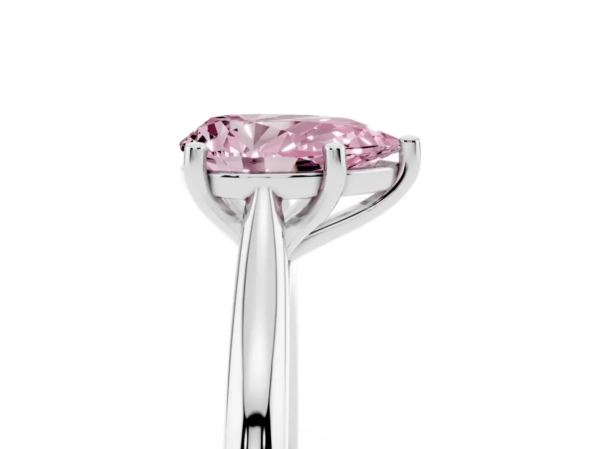 Fancy Pink Pear Cut Cut Solitaire Ring with Cathedral Band and Four-Prong Setting Platinum