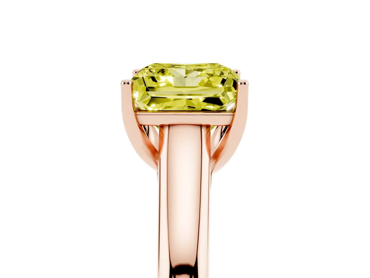 Fancy Yellow Princess Cut Solitaire Engagement Ring with Tapered Band and Four-Prong Setting Rose gold