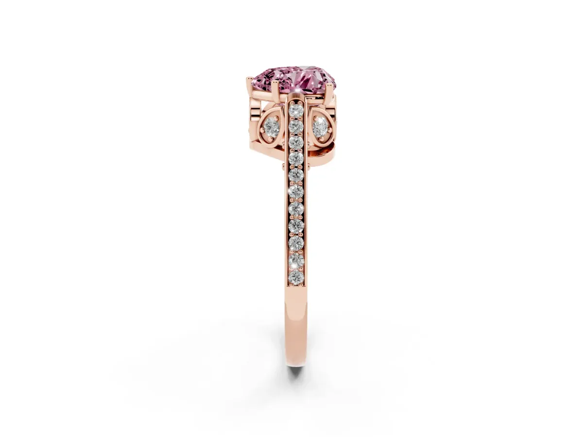 Fancy Pink Heart Cut Cut Cathedral Pave Diamond Engagement Ring with Six-Prong Setting Rose gold