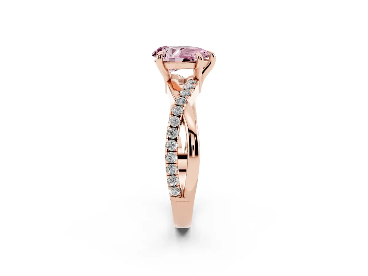 Fancy Pink Pear Cut Cut Diamond Twist Band Solitaire with Prong Setting Rose gold
