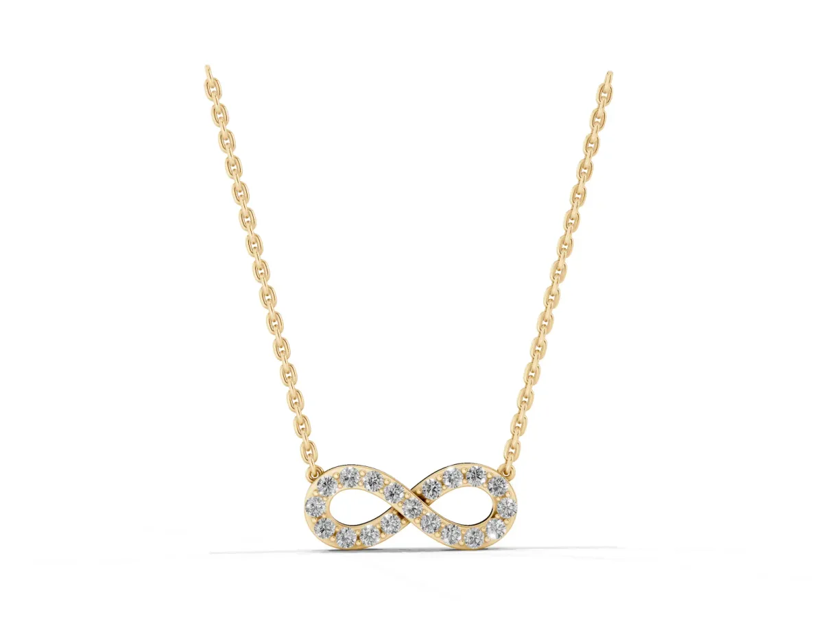 Infinity Pendant with Round Cut Diamonds in Pavé Setting Yellow gold