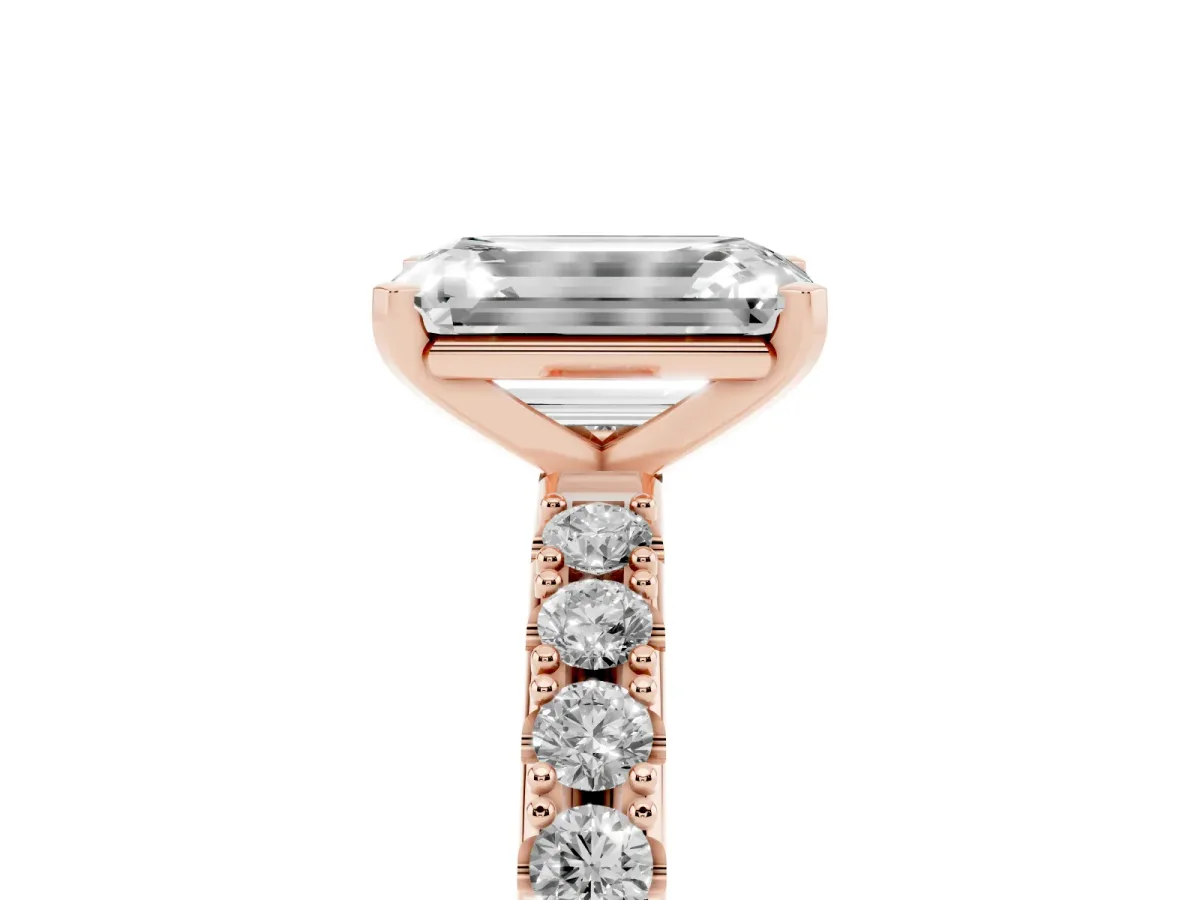 Emerald Cut Diamond Solitaire Pavé Band with Four-Prong Setting Rose gold