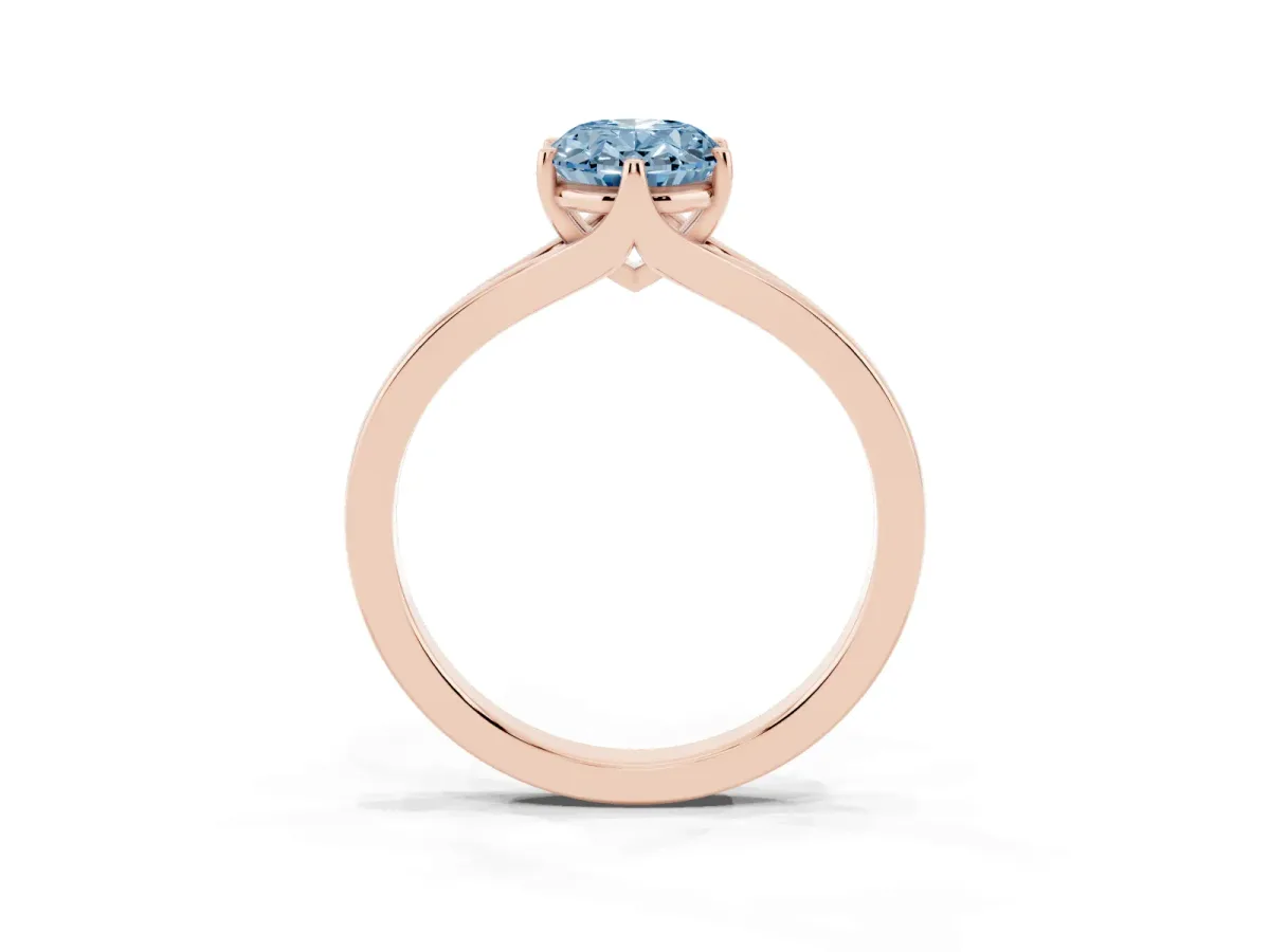 Fancy Blue Oval Cut Solitaire Diamond Ring with Six-Prong Setting and Tapered Band Rose gold