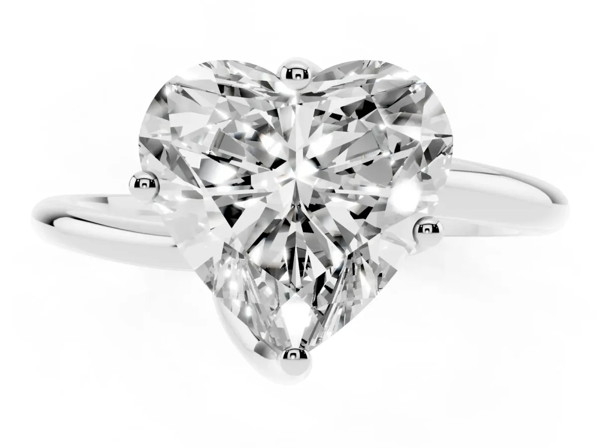 Heart Cut Diamond Solitaire Engagement Ring with Four-Prong Setting and Classic Band Platinum