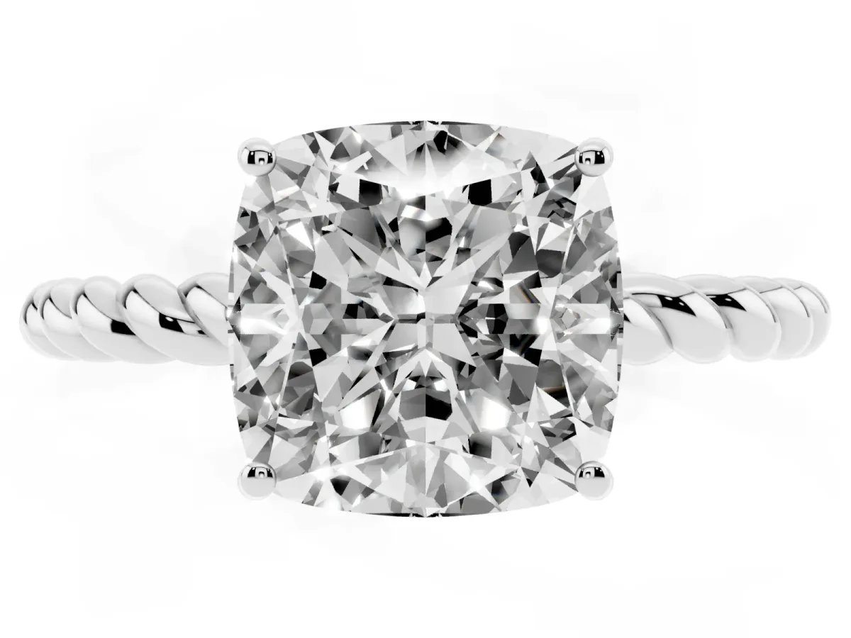 Cushion Cut Solitaire Twisted Band 4-Prong Ring White gold