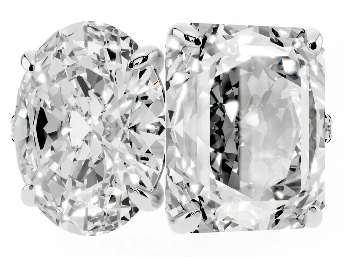Oval and Radiant Toi Moi Ring with Prong Setting and Pave Band Silver