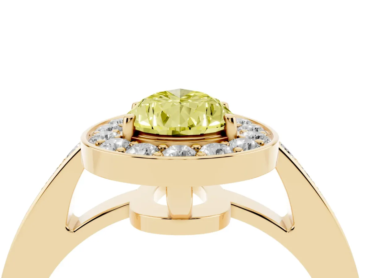 Fancy Yellow Pear Cut Halo Pavé Diamond Engagement Ring with Bezel Setting Yellow gold