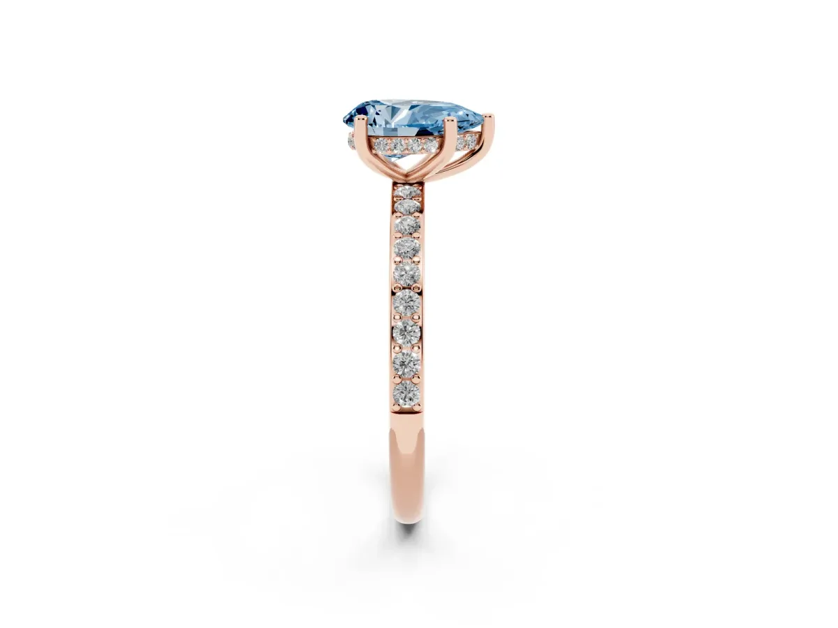 Fancy Blue Pear Cut Cut Diamond Pavé Band Ring with Four-Prong Setting Rose gold