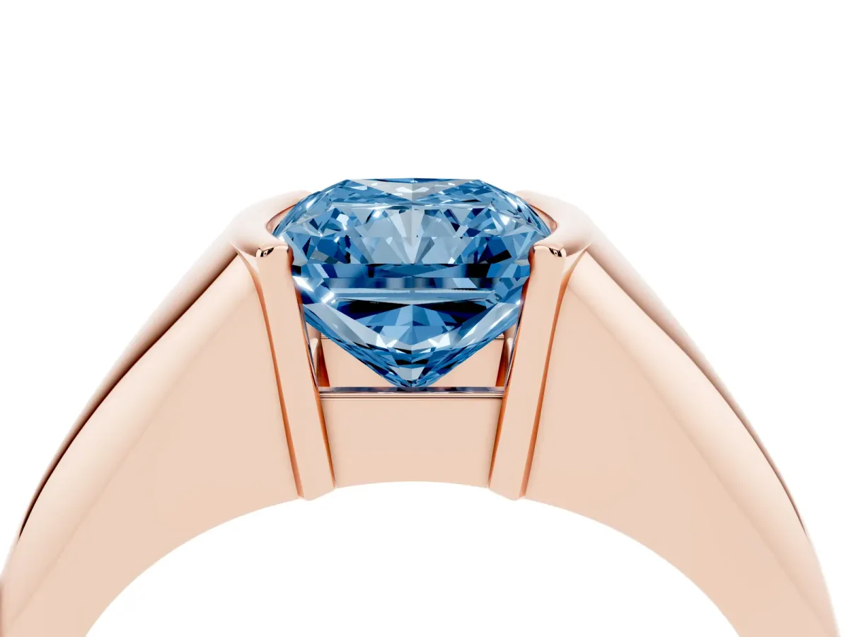 Fancy Blue Radiant Cut Solitaire Tension Set Diamond Ring Rose gold