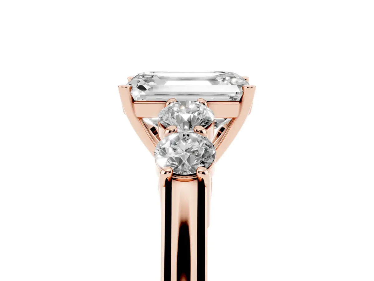 Emerald Cut Cut Diamond Five-Stone Prong Set White Gold Ring Rose gold