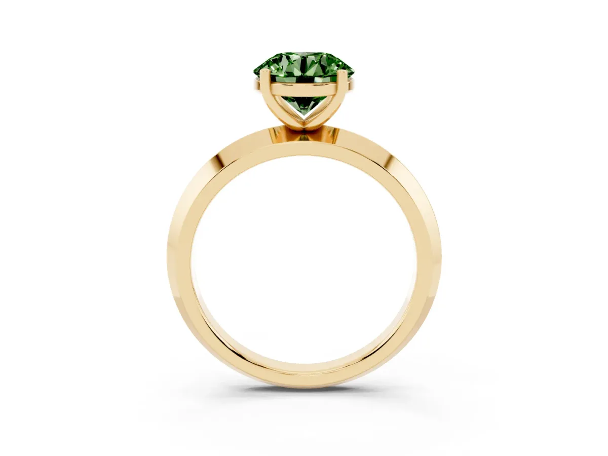 Fancy Green Round Cut Cut Solitaire Engagement Ring with Flat Band and Four-Prong Setting Yellow gold