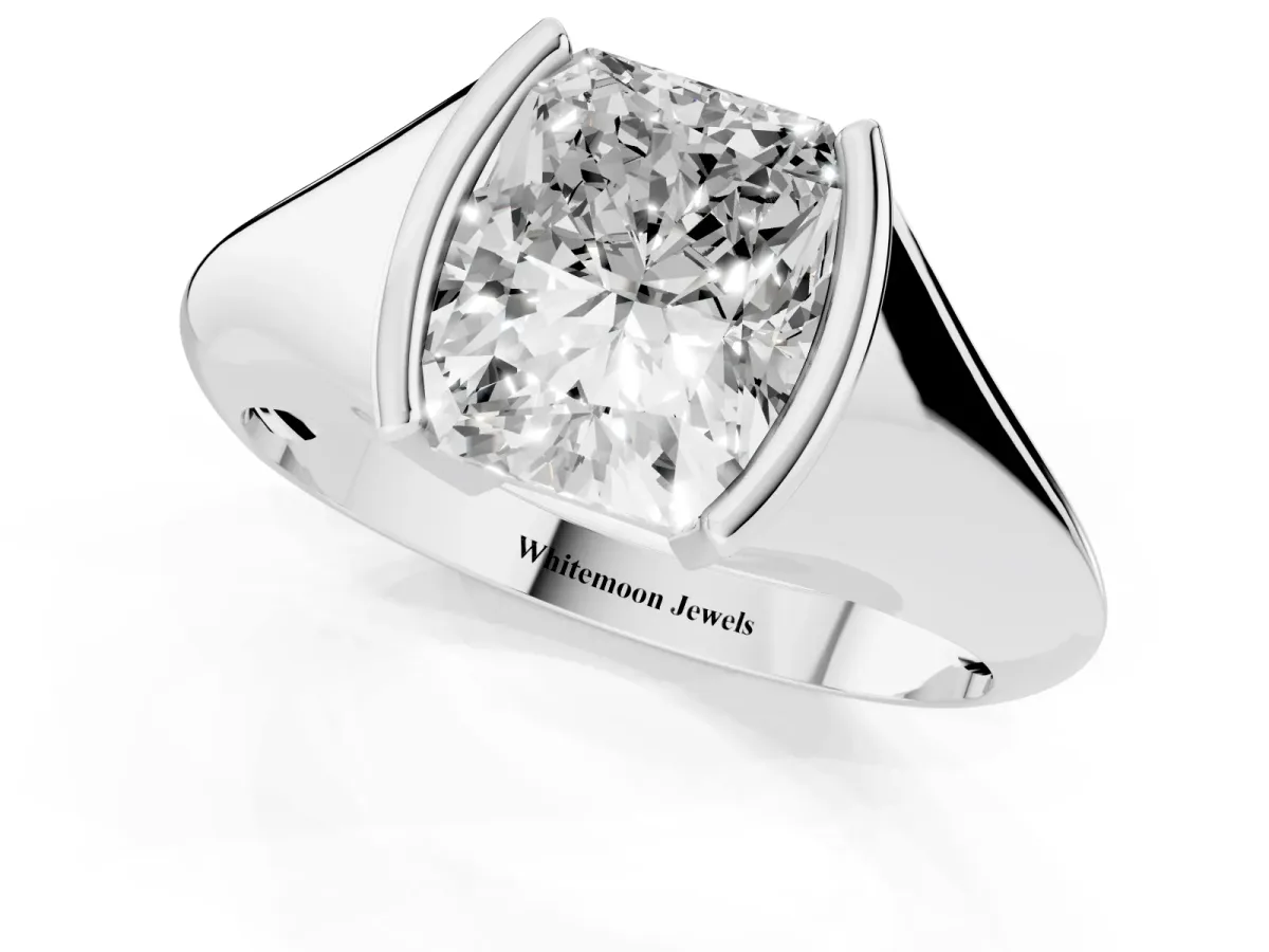 Radiant Cut Solitaire Tension Set Diamond Ring Silver