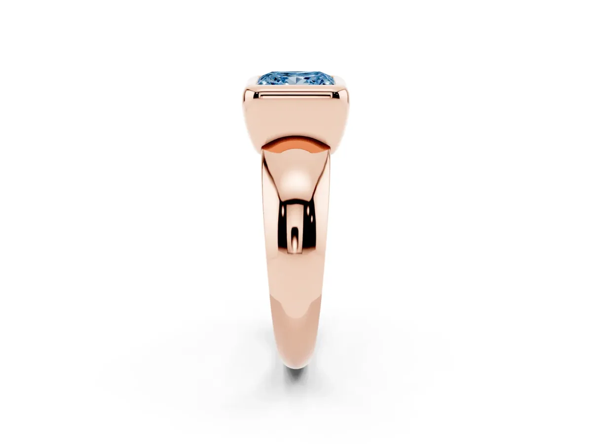 Fancy Blue Bezel Set Princess Cut Solitaire Ring with Wide Band Rose gold