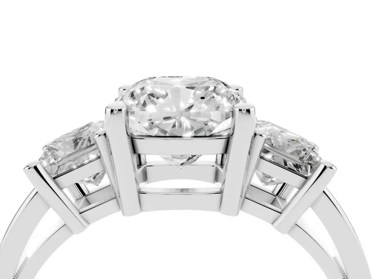 Three-Stone Cushion Cut Cut Solitaire Ring with Prong Setting Silver