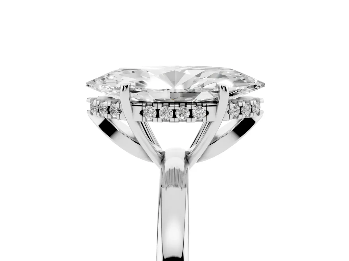 Marquise Cut Solitaire Diamond Ring with Prong Setting and Plain Band Platinum