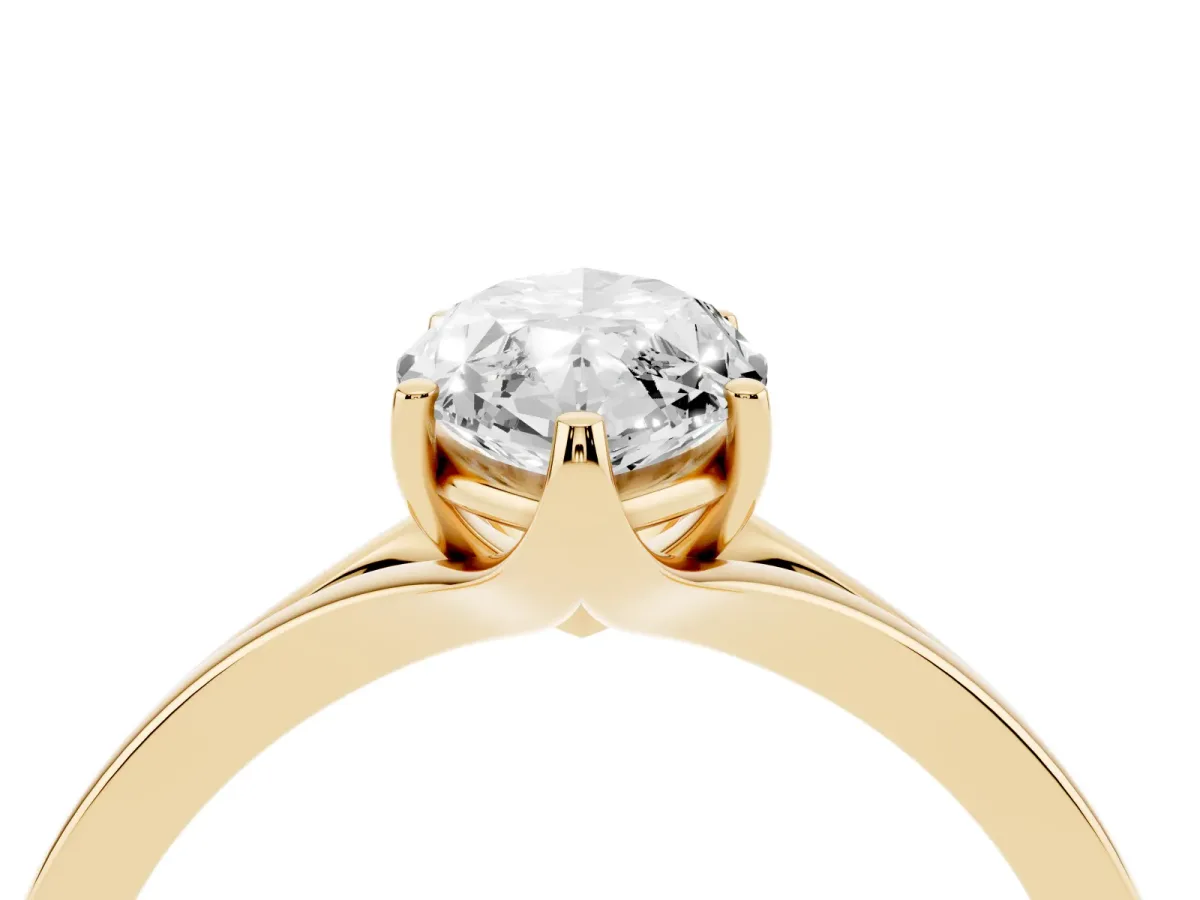 Marquise Cut Solitaire Diamond Ring with Six-Prong Setting and Tapered Band Yellow gold